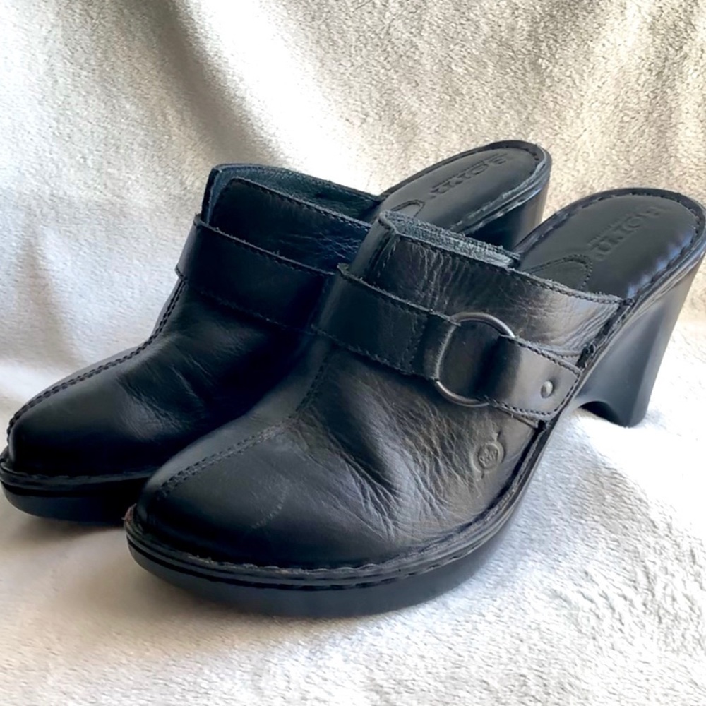 Born Black Leather Clogs